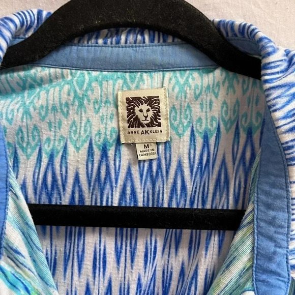 🌊 Vintage Blue Green Ikat Print Button Down Shirt | Boho Beachy Resort Top 🌊 - Picture 6 of 7